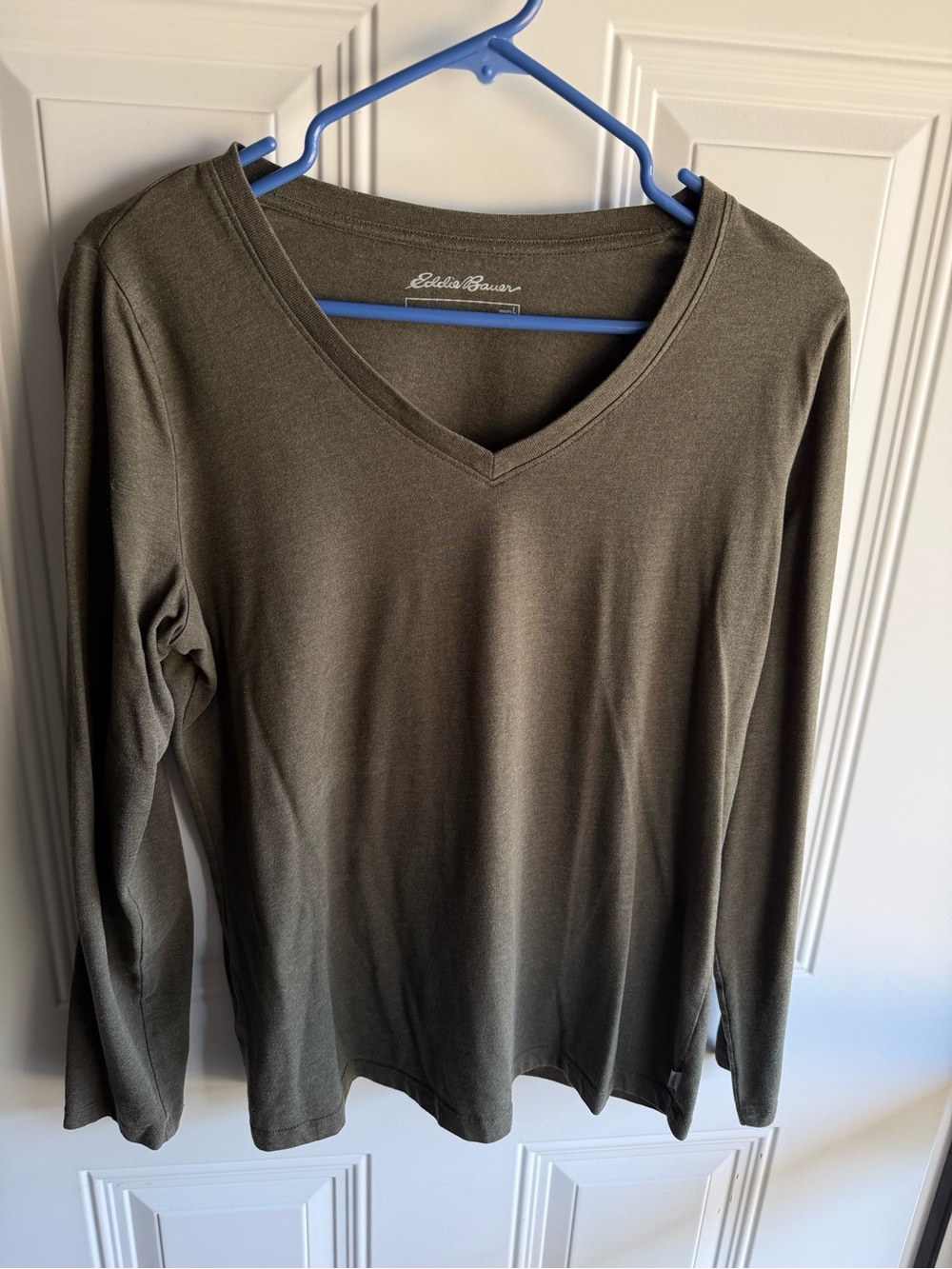 Eddie Bauer Olive Green V-Neck Long Sleeve Top